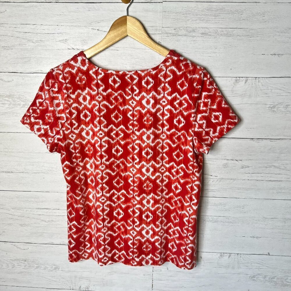 Charter Club Top Womens Size P/L Red & White Geometric Embroidered Chest Cotton - Picture 10 of 16